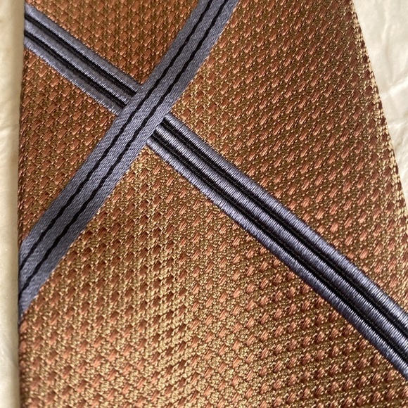 Ben Sherman copper & blue asymmetric stripe Men’s 100% Silk Tie - Picture 3 of 9